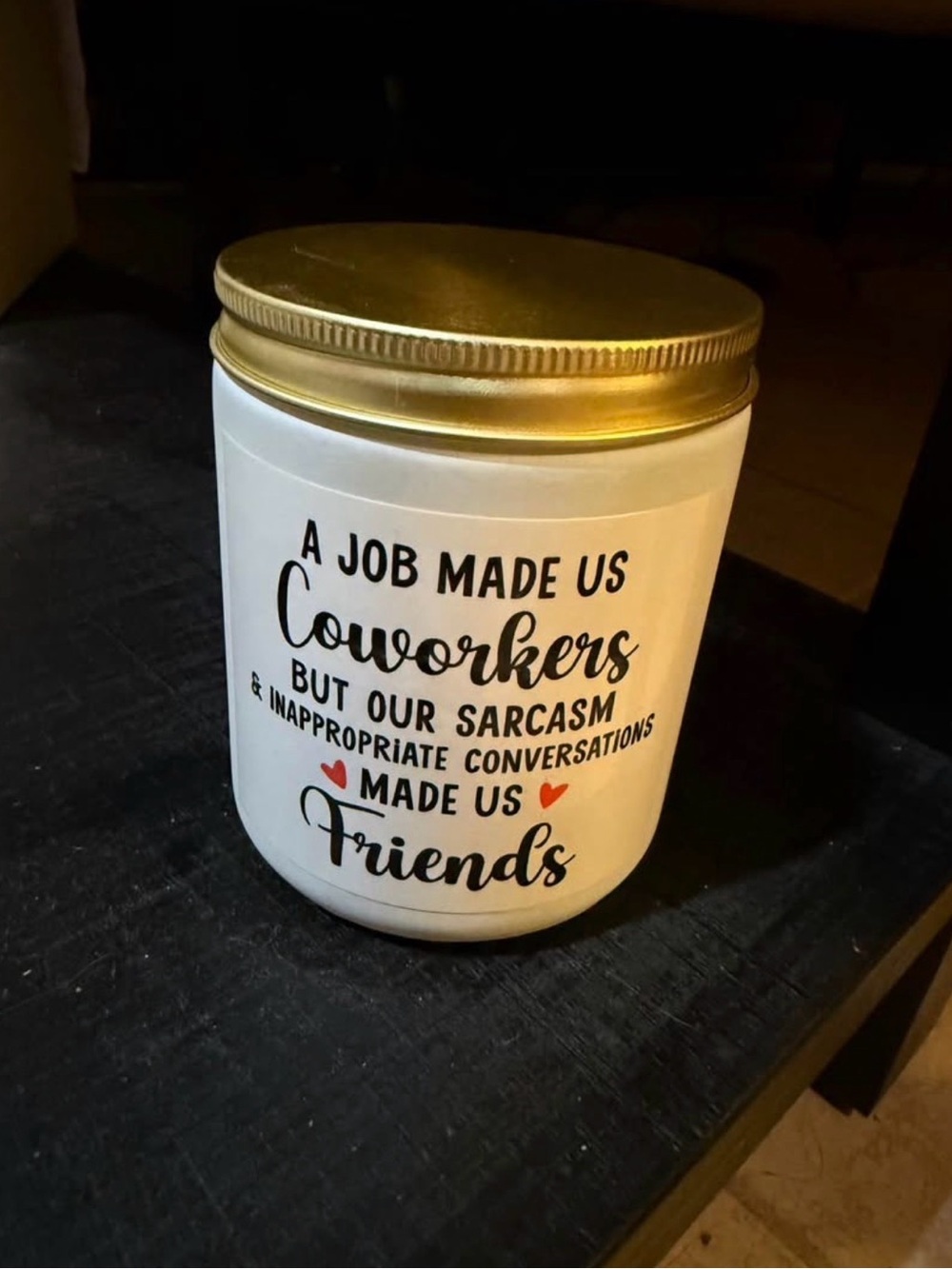 White and Gold Decorative Jar with Coworkers Quote